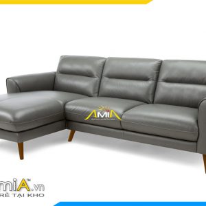 Mẫu sofa góc chữ L đẹp bọc da màu ghi AmiA 20233